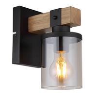 Wandleuchte 15555w - Dunkelbraun/Schwarz, Natur, Glas/Holz (10/17/22,5cm) - Globo