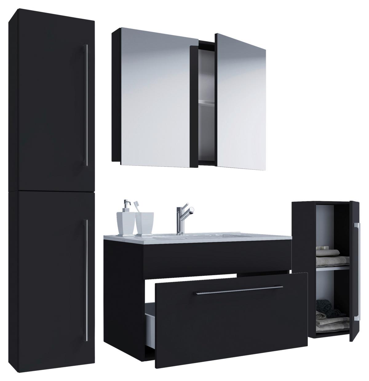 Badezimmer Badinos 5-Teilig Schwarz B: 146 cm - Schwarz/Weiß, MODERN, Keramik/Holzwerkstoff (126cm) - MID.YOU