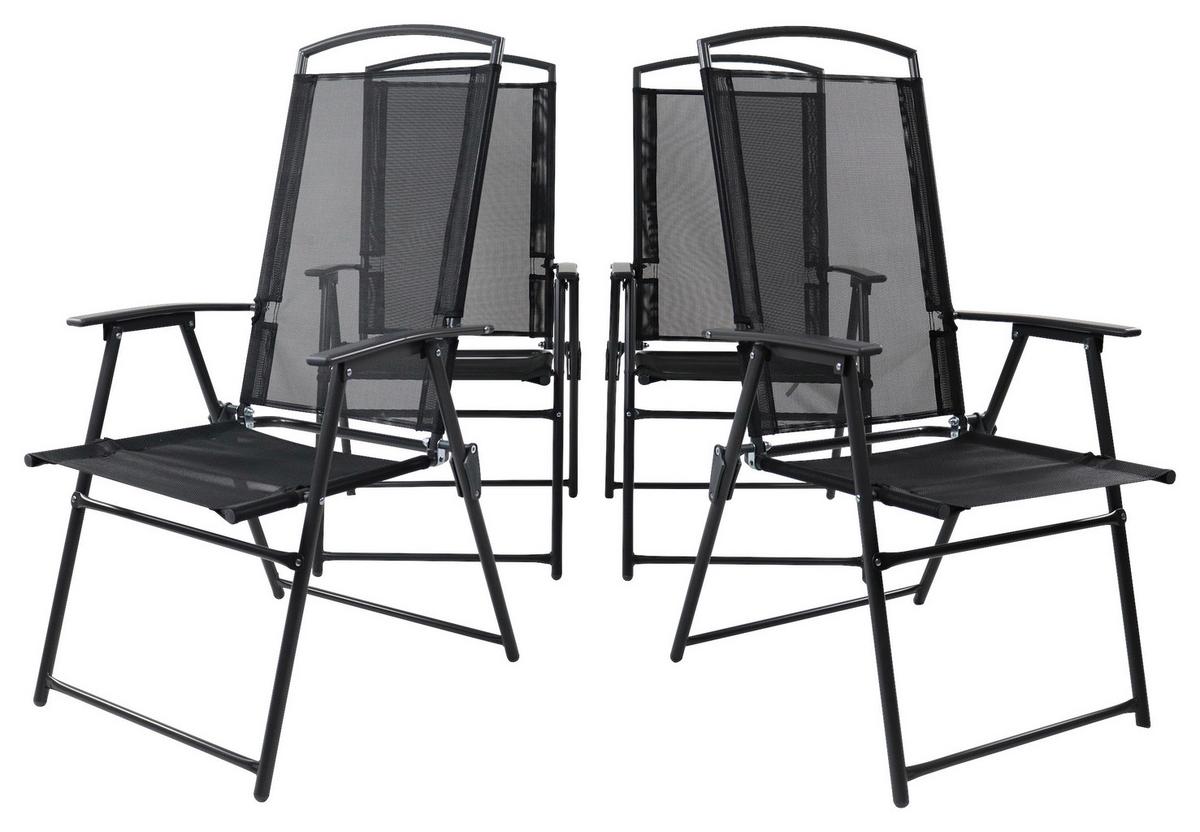 Sada zahradních židlí 4ks - antracitová, Basics, kov/textil (50/105/58cm) - Gardenson