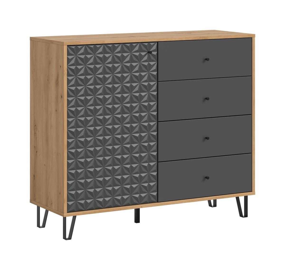 Highboard Prisma, Anthrazit B: 110 Cm - Anthrazit/Schwarz, Design, Holzwerkstoff (110/96/40cm) - Livetastic