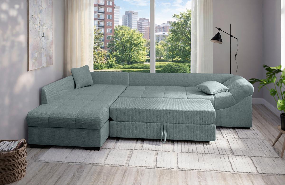 Eckschlafsofa Alvito Mintgrün S: 202x298 cm - Schwarz/Mintgrün, MODERN, Textil (202/298cm) - MID.YOU