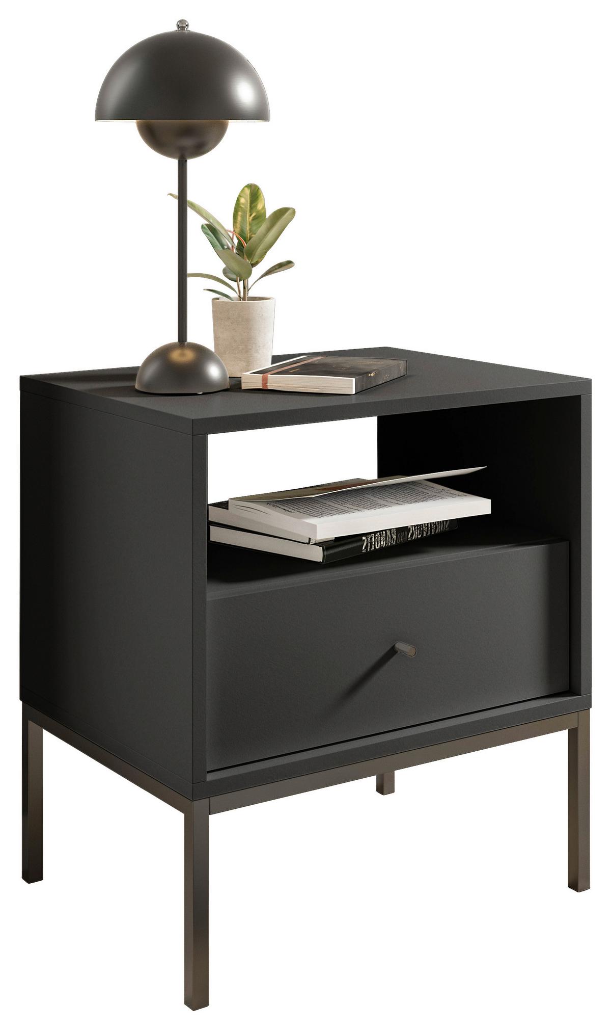 Nachkästchen Graphitfarben H: 56 cm Ines - Schwarz/Graphitfarben, MODERN, Holzwerkstoff (54/56/39cm) - MID.YOU