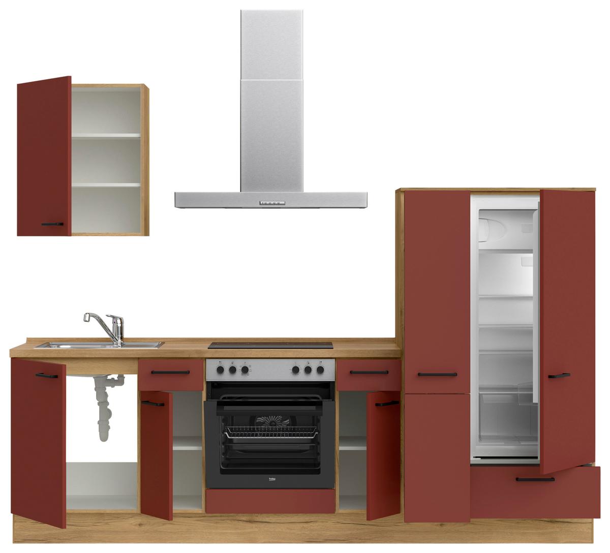 Küchenleerblock Easytouch Low-Line, L3 Rechts - Eichefarben/Rot, MODERN, Holzwerkstoff (270cm) - Nobilia