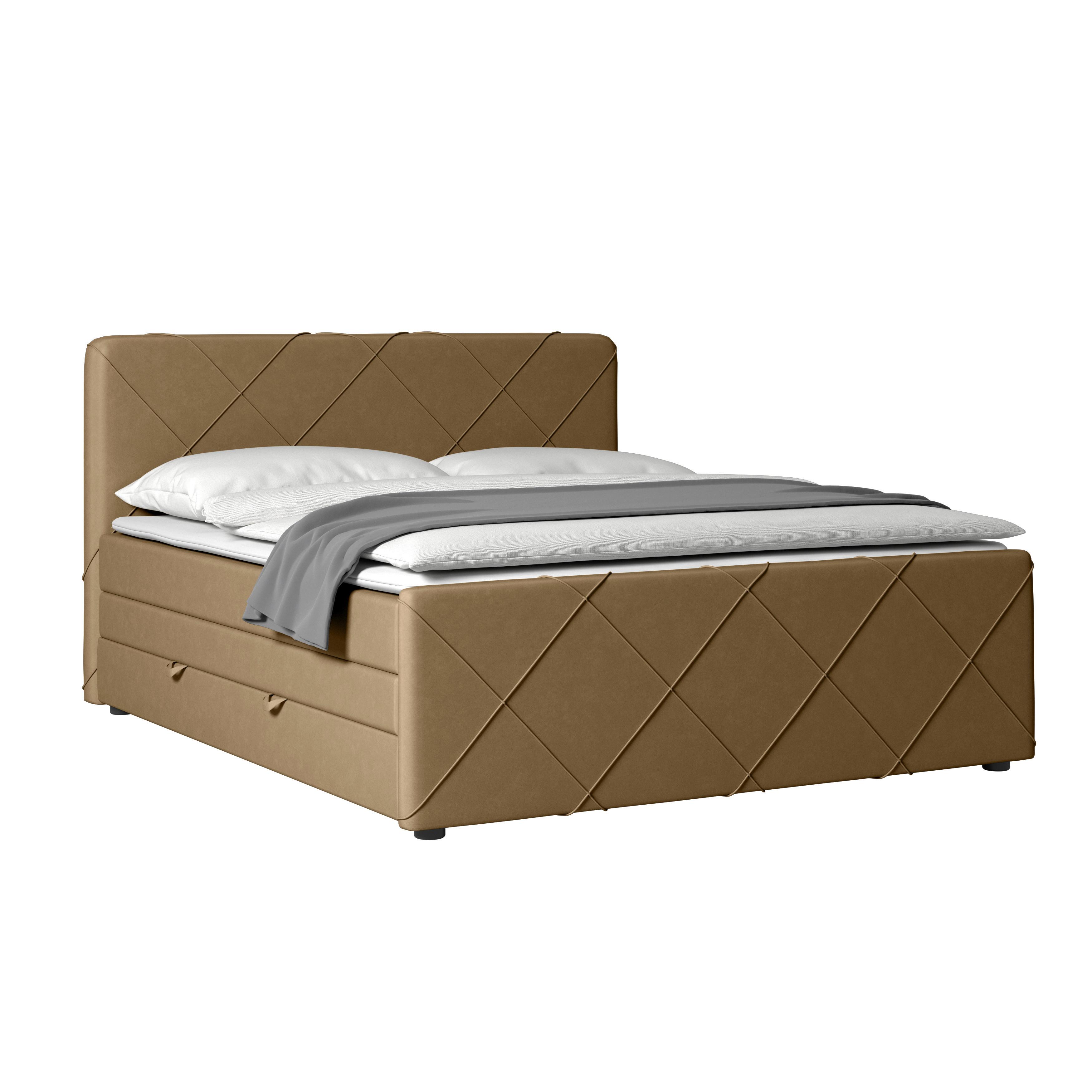 Boxspringbett Cordoba Beige inkl.bettkasten, L: 180 cm - Beige, MODERN, Holz/Kunststoff (180/200cm) - MID.YOU