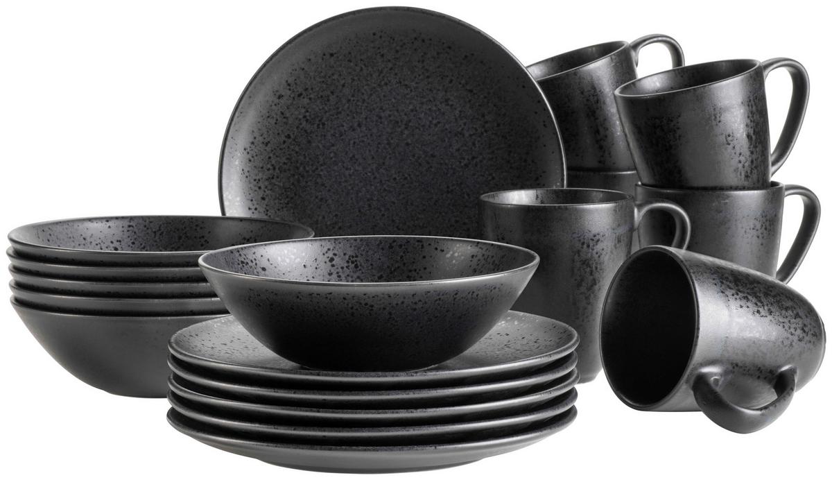 Frühstücksset Essential Schwarz, 18-teilig - Schwarz, Trend, Keramik - Mäser