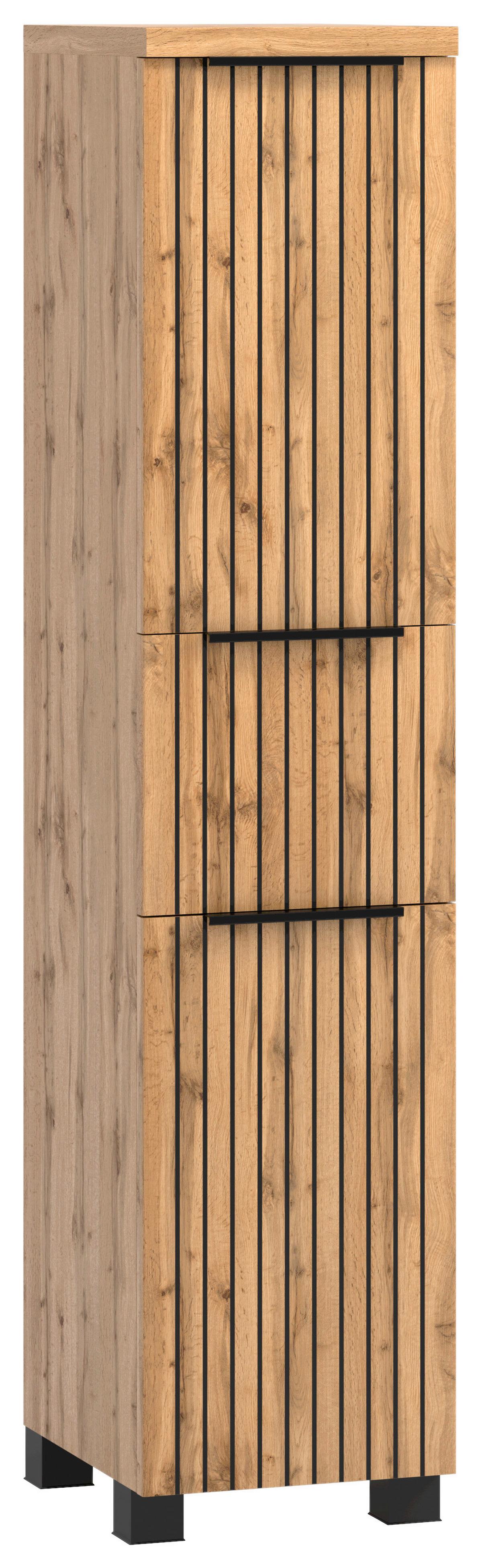 Midischrank Chester B: 30 cm Eiche Wotan Dekor/Schwarz - Eiche Wotan/Schwarz, MODERN, Holzwerkstoff (30/130/35cm) - Held