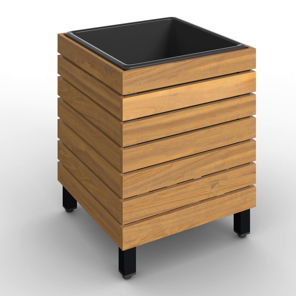 VYSOKÝ ZÁHON MARLO - čierna/farba akácie, Modern, kov/drevo (35/41/35cm) - Bessagi Garden