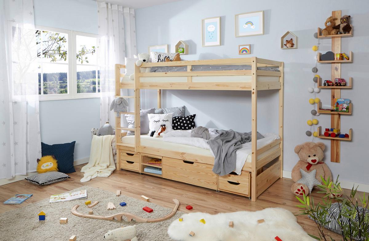 Etagenbett Finn - Weiß/Naturfarben, MODERN, Holz (90/200cm) - MID.YOU