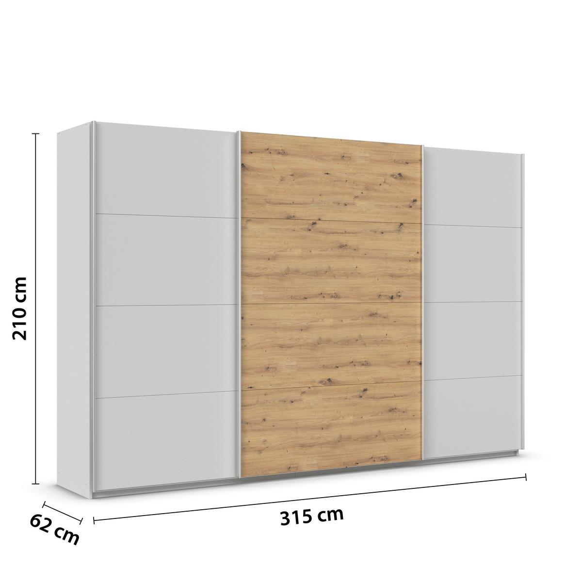 Schwebetürenschrank Feldkirch 315 Normalhöhe - Hellgrau/Eiche Artisan, MODERN, Holzwerkstoff (315/210/62cm)