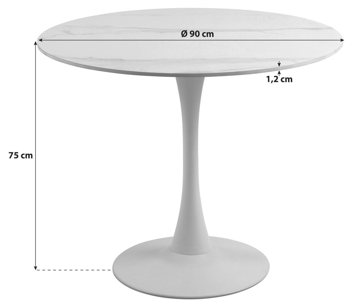 Jídelní stůl MALTA bílý 90cm - bílá, Trend, kov/keramika (90/75cm) - MID.YOU