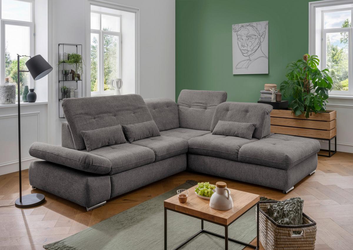 Ecksofa Mit Schlaffunktion Dalida Braun/grau Chenille - Chromfarben/Braun, Design, Textil (280/254cm) - Livetastic