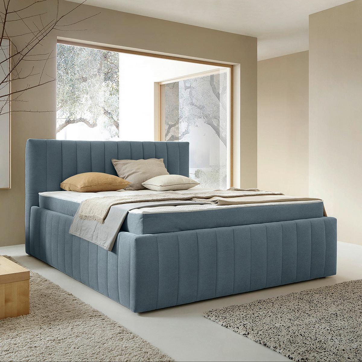 Čalúnená posteľ ORINOCO PL: 160/200 cm, modrá - modrá/čierna, Modern, kov/drevo (160/200cm) - Mömax