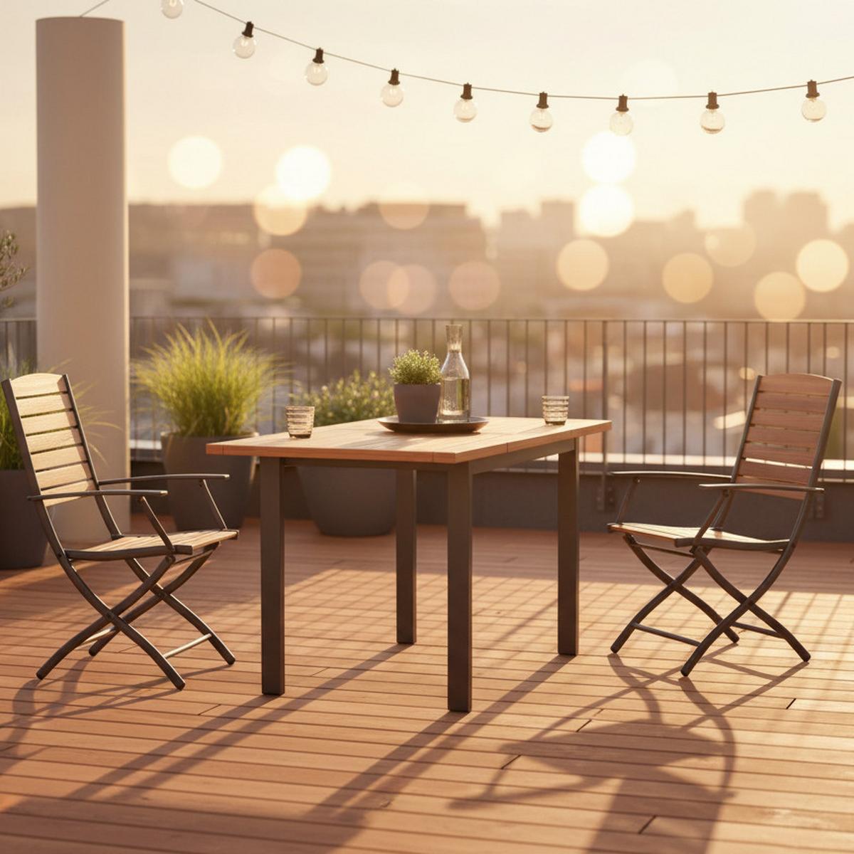 Balkontisch Balkonausziehtisch - Graphitfarben/Naturfarben, MODERN, Holz/Metall (65-130/75/65cm) - Gardenson