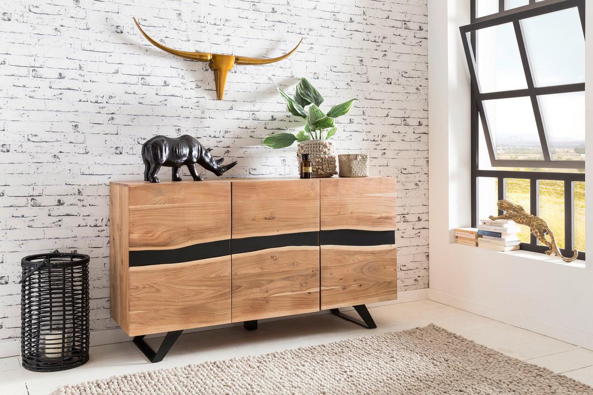Sideboard Akazie Sheeshamfarben B: 148 Cm - Schwarz/Akaziefarben, Design, Holz (148/85/43cm) - MID.YOU