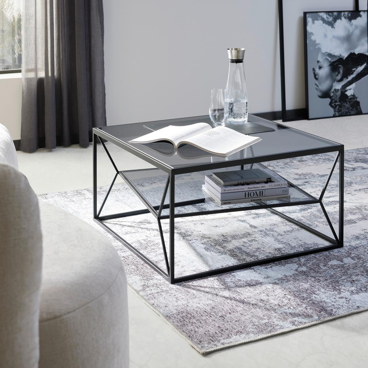 KONFERENČNÍ STOLEK ANGEL - šedá/černá, Moderní, kov/sklo (70/70/38cm) - Premium Living