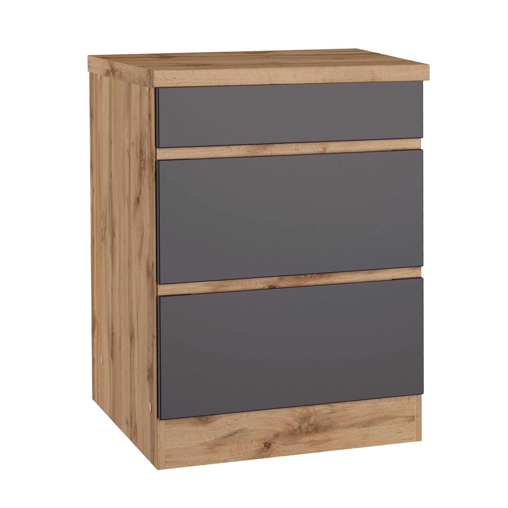 Küchenunterschrank Turin B: 60 cm Grau/Eiche Dekor