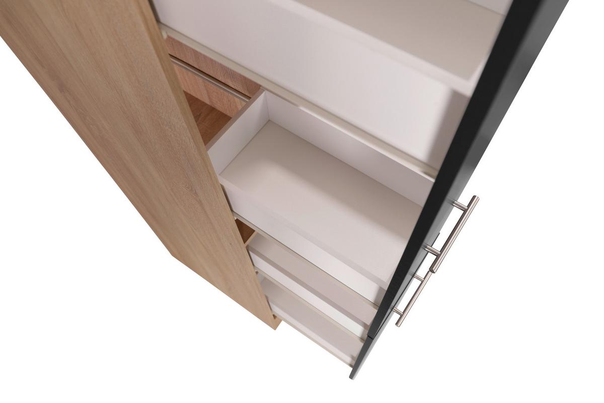 Apothekerschrank Merle Schwarz, Eiche Dekor B: 30cm - Eichefarben/Schwarz, Basics, Holzwerkstoff (30/200/60cm) - Respekta