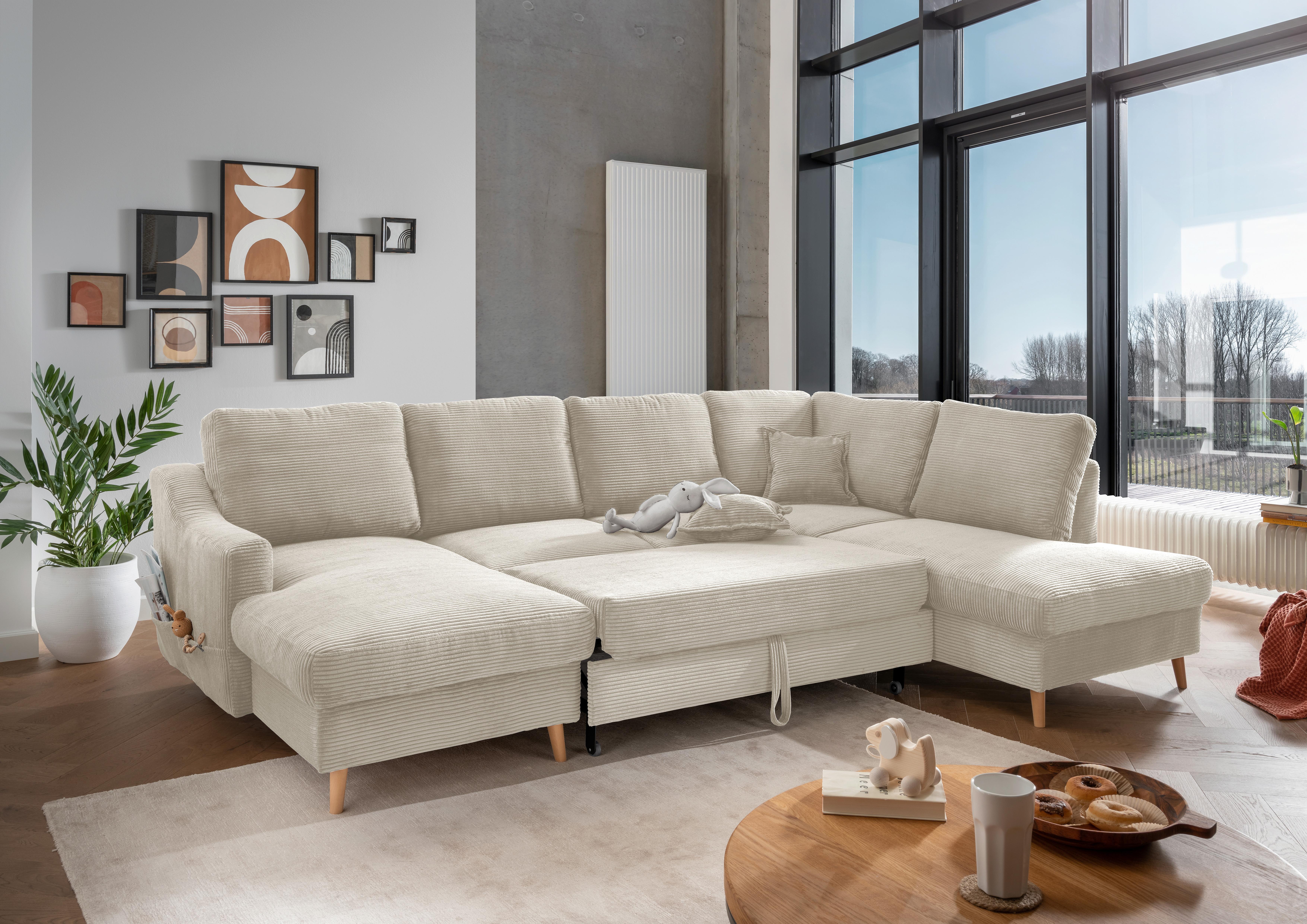Wohnlandschaft Valentina Mit Schlaffunktion Beige - Beige/Naturfarben, KONVENTIONELL, Textil (150/301/200cm) - P & B