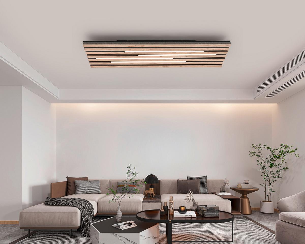 STROPNÍ LED SVÍTIDLO PANI - černá/barvy dubu, Moderní, kov/kompozitní dřevo (72/26,5/5,5cm) - Mömax
