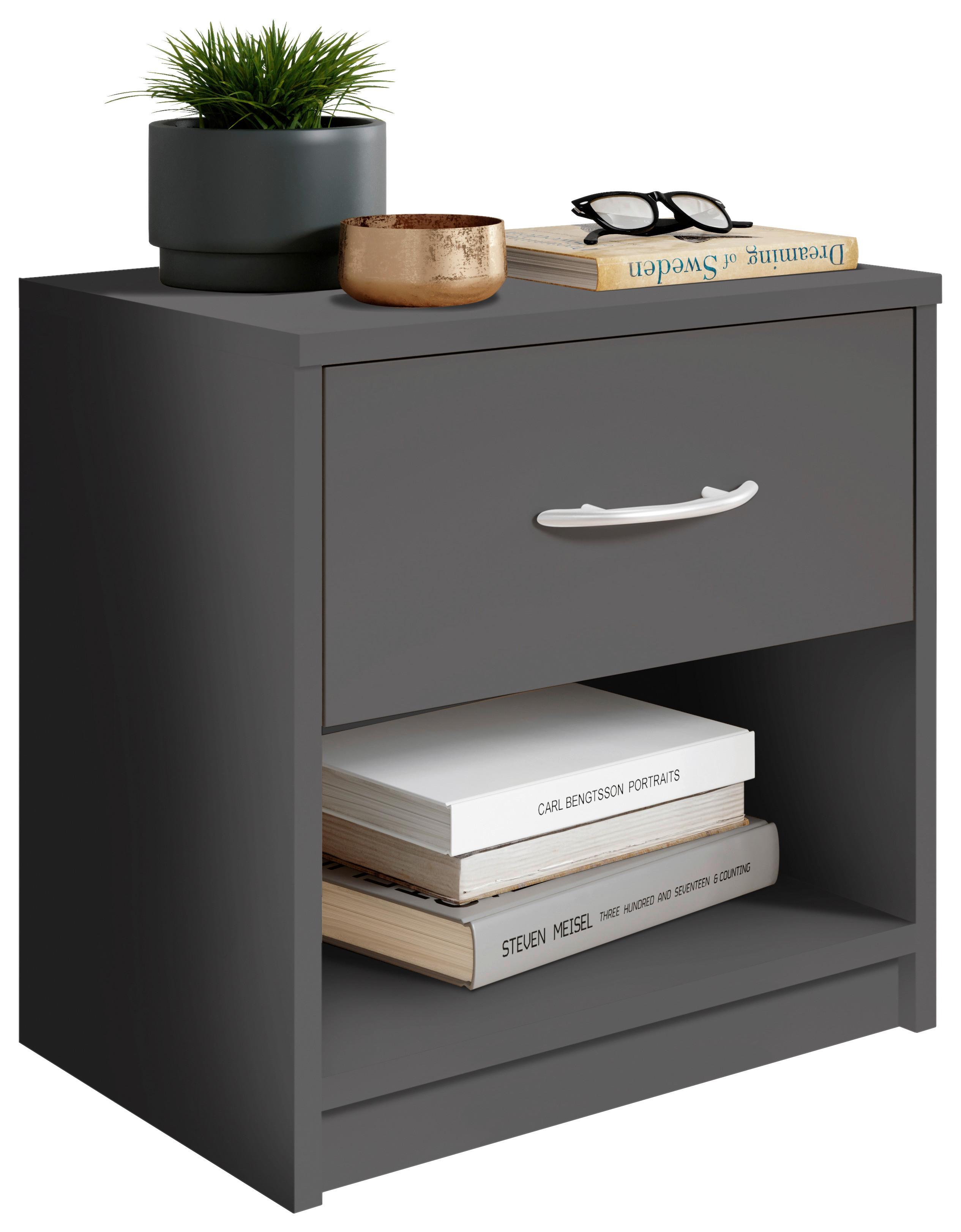 Noční stolek FAIR grafitová - černá/barvy stříbra, Konvenční, kompozitní dřevo/plast (39/41/28cm) - Based