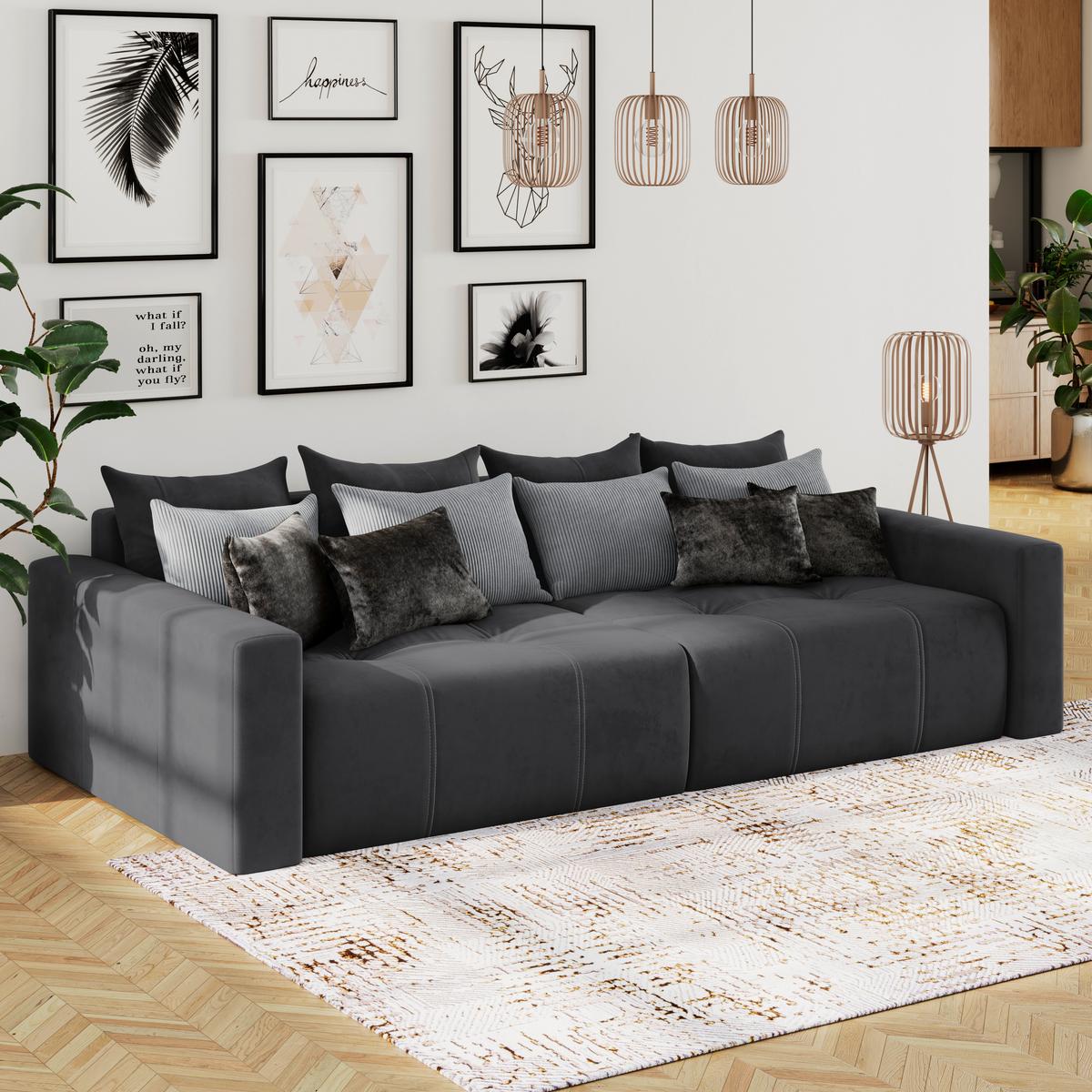 Big Sofa Mit Schlaffunktion Hanna B: 280 Cm Graphitfarben - Schwarz/Graphitfarben, MODERN, Textil (280/87/145cm)