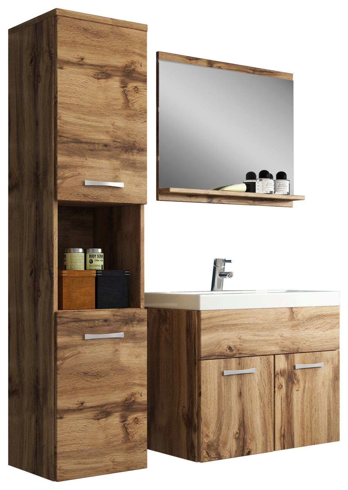 Badmöbel-Set 4-Tlg. Montreal 100cm Eiche Wotan - Eiche Wotan/Weiß, LIFESTYLE, Holzwerkstoff (90cm) - P & B