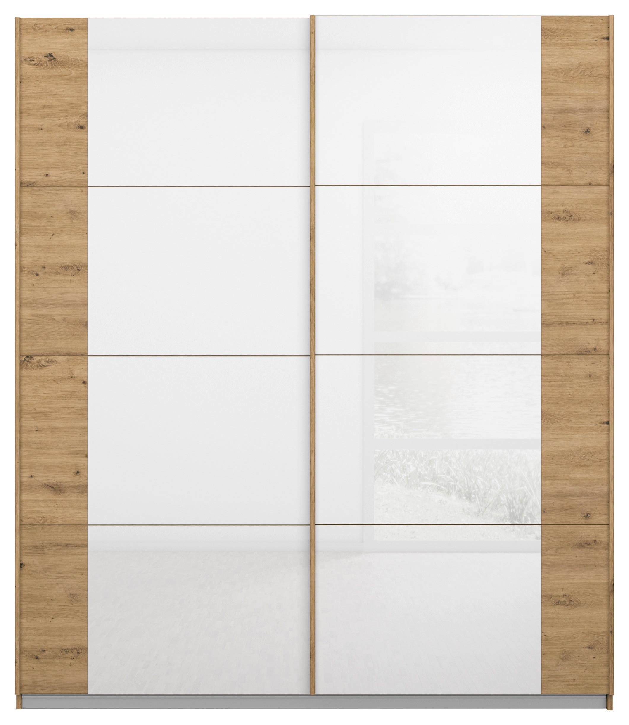 Schwebetürenschrank Artemis B: 181 Cm Weiß/eiche Dekor - Weiß/Eiche Artisan, MODERN, Glas/Holzwerkstoff (181/210/62cm) - Rauch Möbel