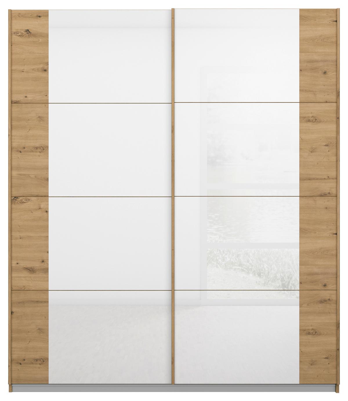 Schwebetürenschrank Artemis B: 181 Cm Weiß/eiche Dekor - Weiß/Eiche Artisan, MODERN, Glas/Holzwerkstoff (181/210/62cm) - Rauch Möbel