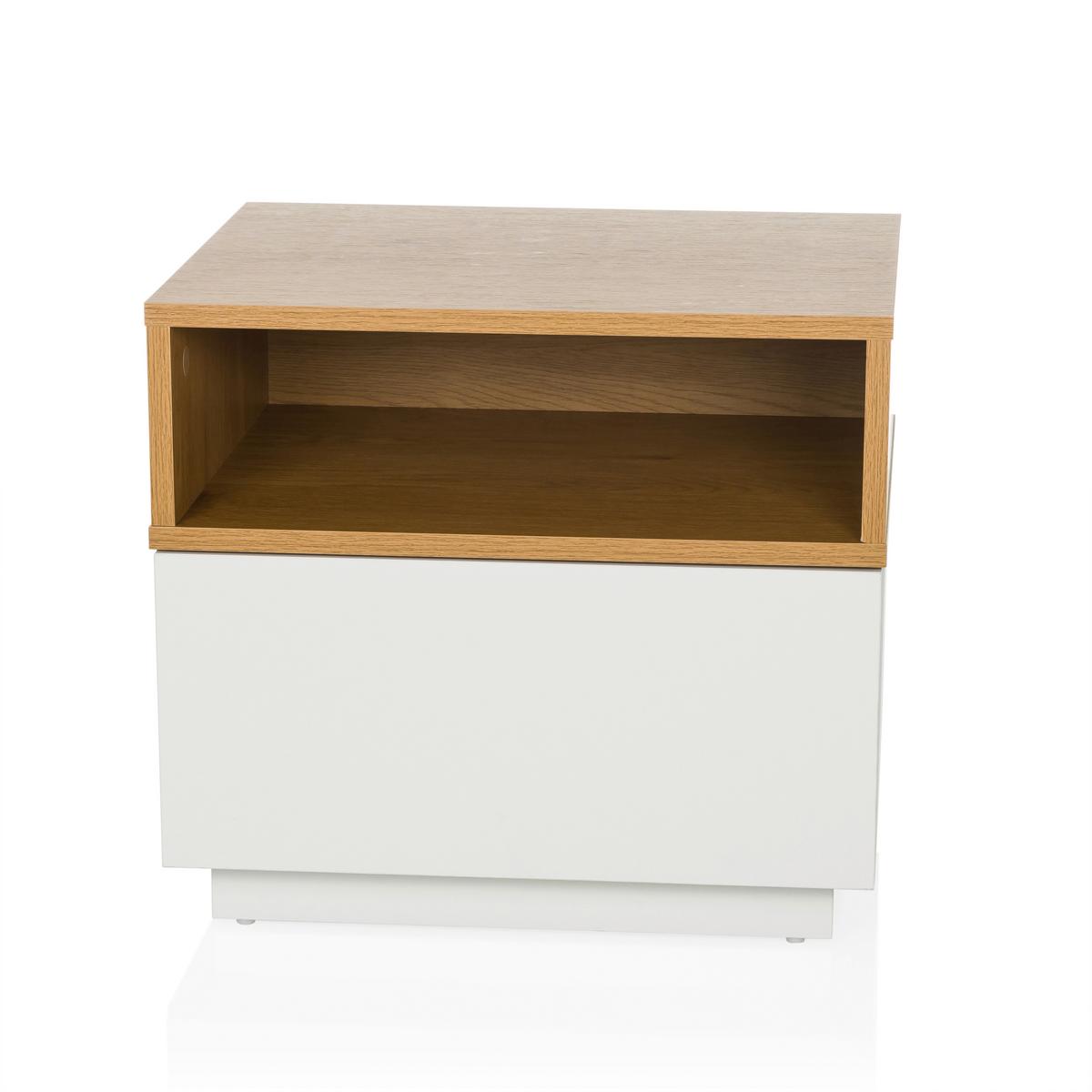 Beistelltisch Melmo Weiß/Eiche Dekor B: 50cm - Eichefarben/Weiß, MODERN, Holzwerkstoff/Kunststoff (50/45/40cm) - MID.YOU