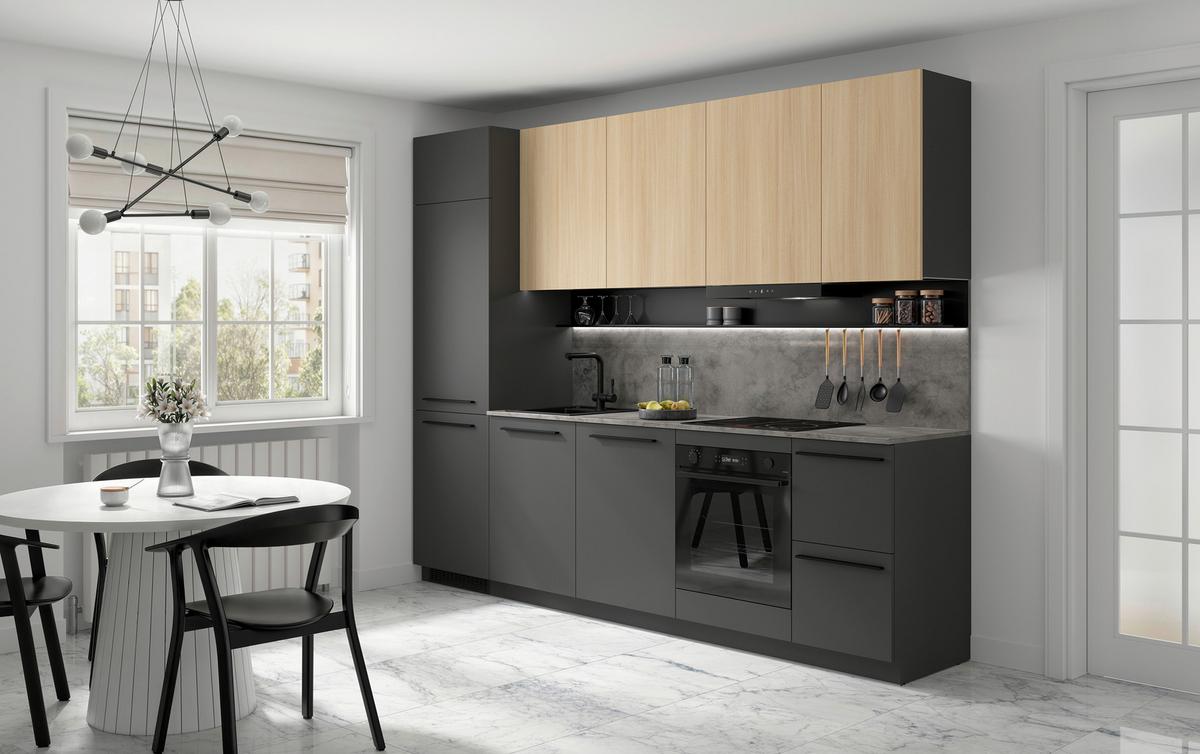 Küchenblock Milino Medium A-Grg-Sbe - Eichefarben/Graphitfarben, Basics, Holzwerkstoff (285cm) - Visiona