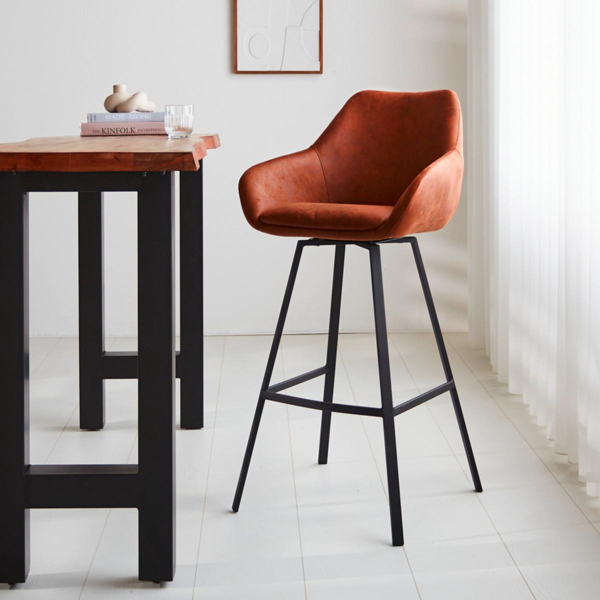 Barhocker-set Casper Cognac B: 55 Cm - Cognac/Schwarz, MODERN, Textil/Metall (55/109/57cm) - MID.YOU