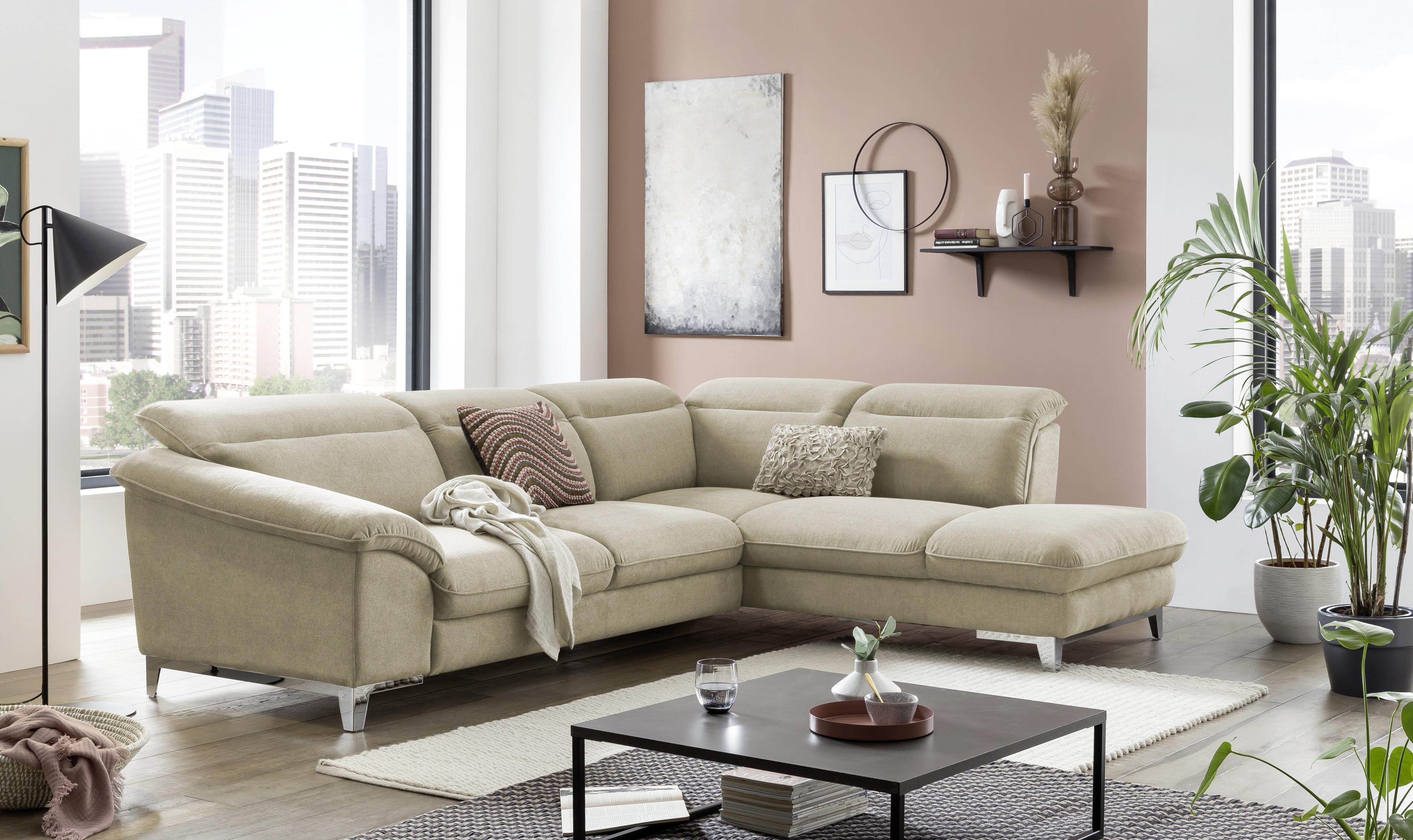 Ecksofa Mit Schlaffunktion Teresa Beige - Chromfarben/Beige, Design, Textil (232/293cm) - Livetastic