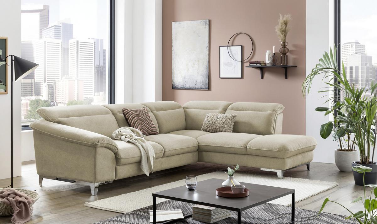 Ecksofa Mit Schlaffunktion Teresa Beige 232x293 Cm - Chromfarben/Beige, Design, Textil (232/293cm) - Livetastic