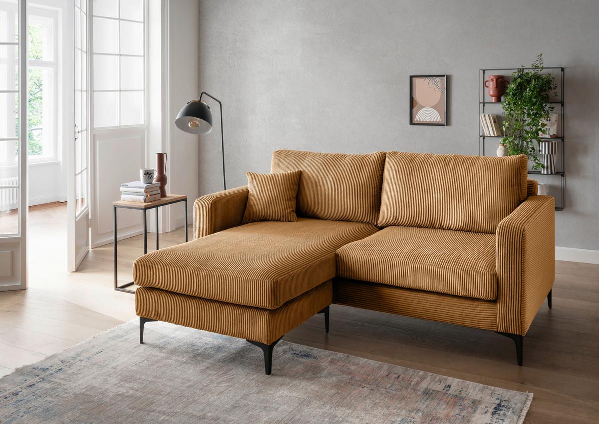 Ecksofa Eliza Goldfarben S: 204x153 cm - Goldfarben/Schwarz, Basics, Textil (204/153cm) - Livetastic
