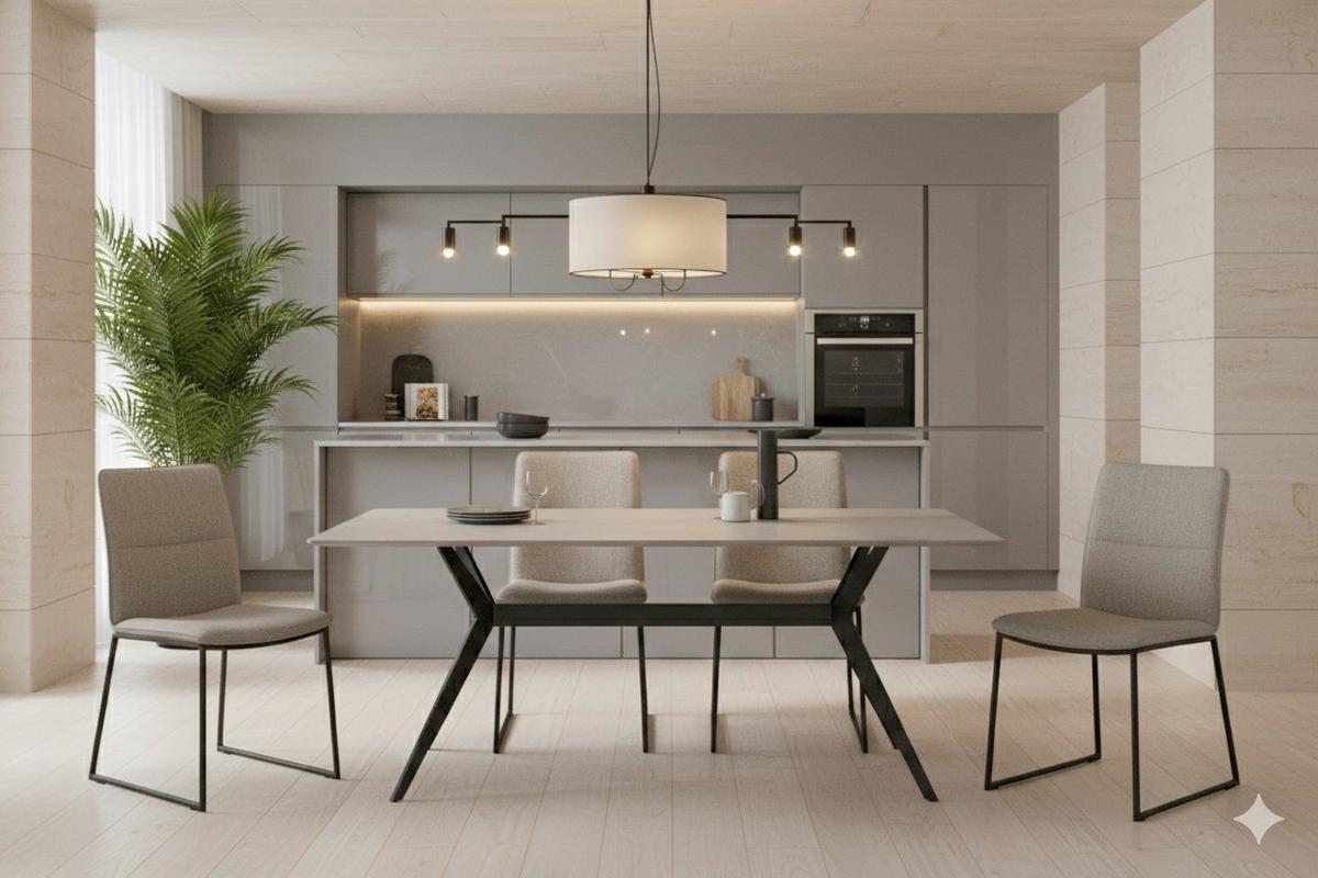 Esstisch Paccino I T - Schwarz/Grau, MODERN, Stein/Metall (90/180/76cm) - MID.YOU