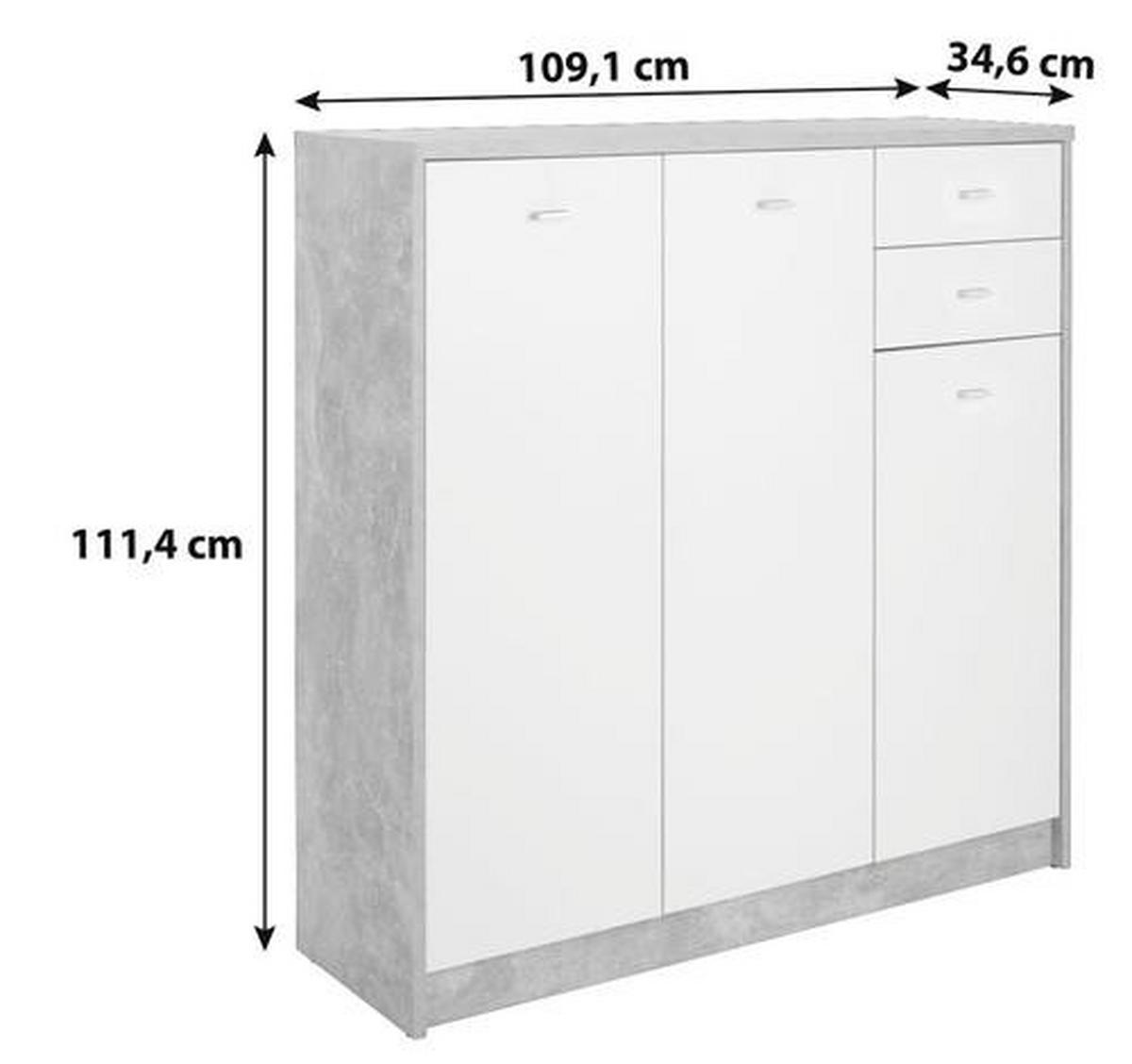 Kommode B 109,1 cm 4-You New, Beton Optik/Weiß - Schwarz/Weiß, MODERN, Holzwerkstoff (109,1/111,4/34,6cm)