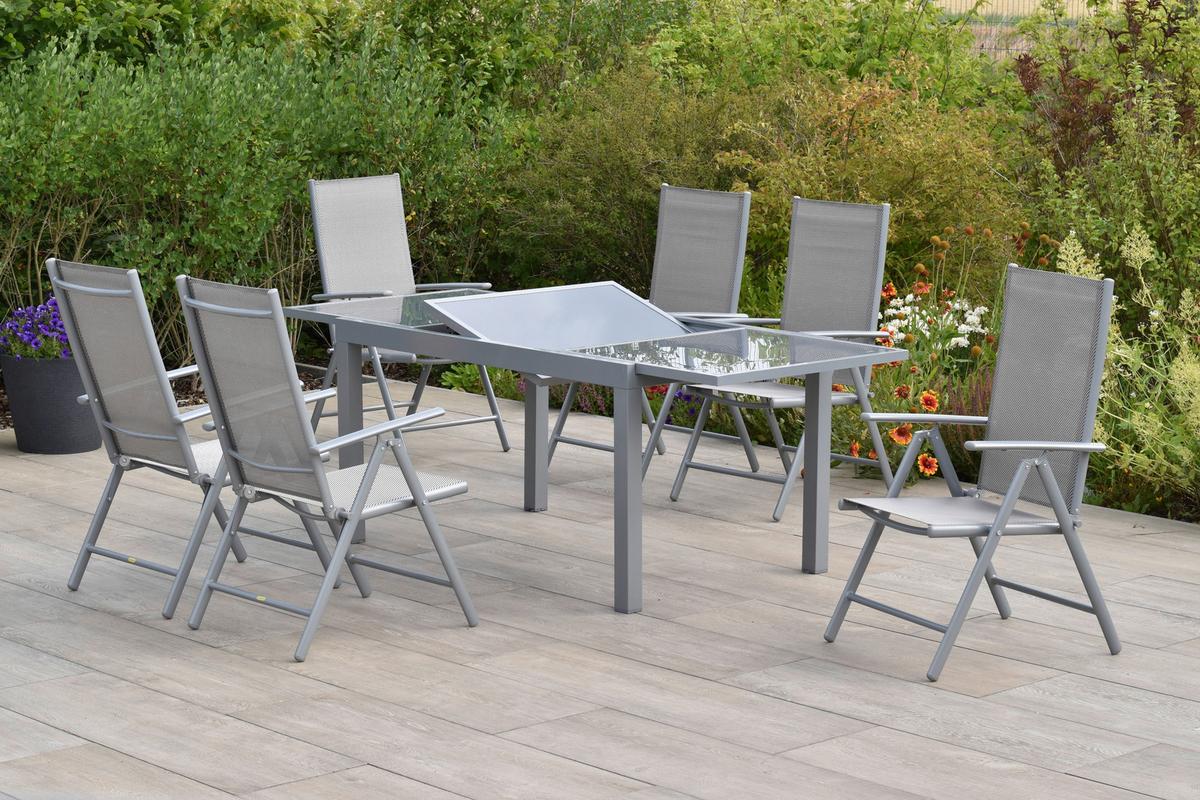 Gartenset Amalfi - Silberfarben/Braun, MODERN, Textil/Metall - Gardenson