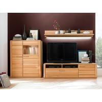 Wohnkombination Teilmassiv 3--Teilig. Sena Buchefarben - Buchefarben, Design, Glas/Holz (300/176/51cm) - Livetastic