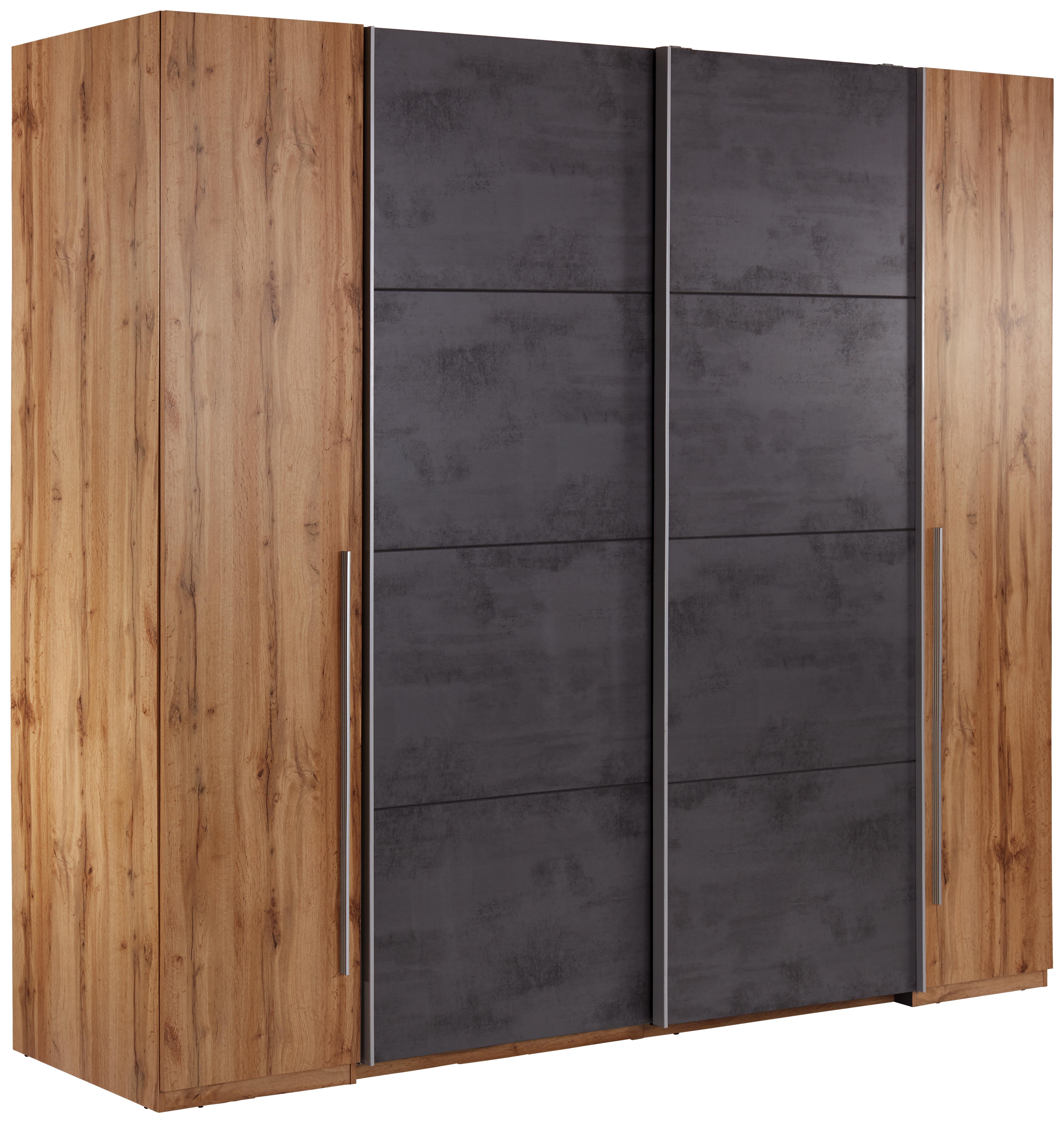 Schwebetürenschrank Tokio B:267cm Wildeiche/ Beton Dekor - Eichefarben/Graphitfarben, MODERN, Holzwerkstoff (266,9/225,5/60,3cm)
