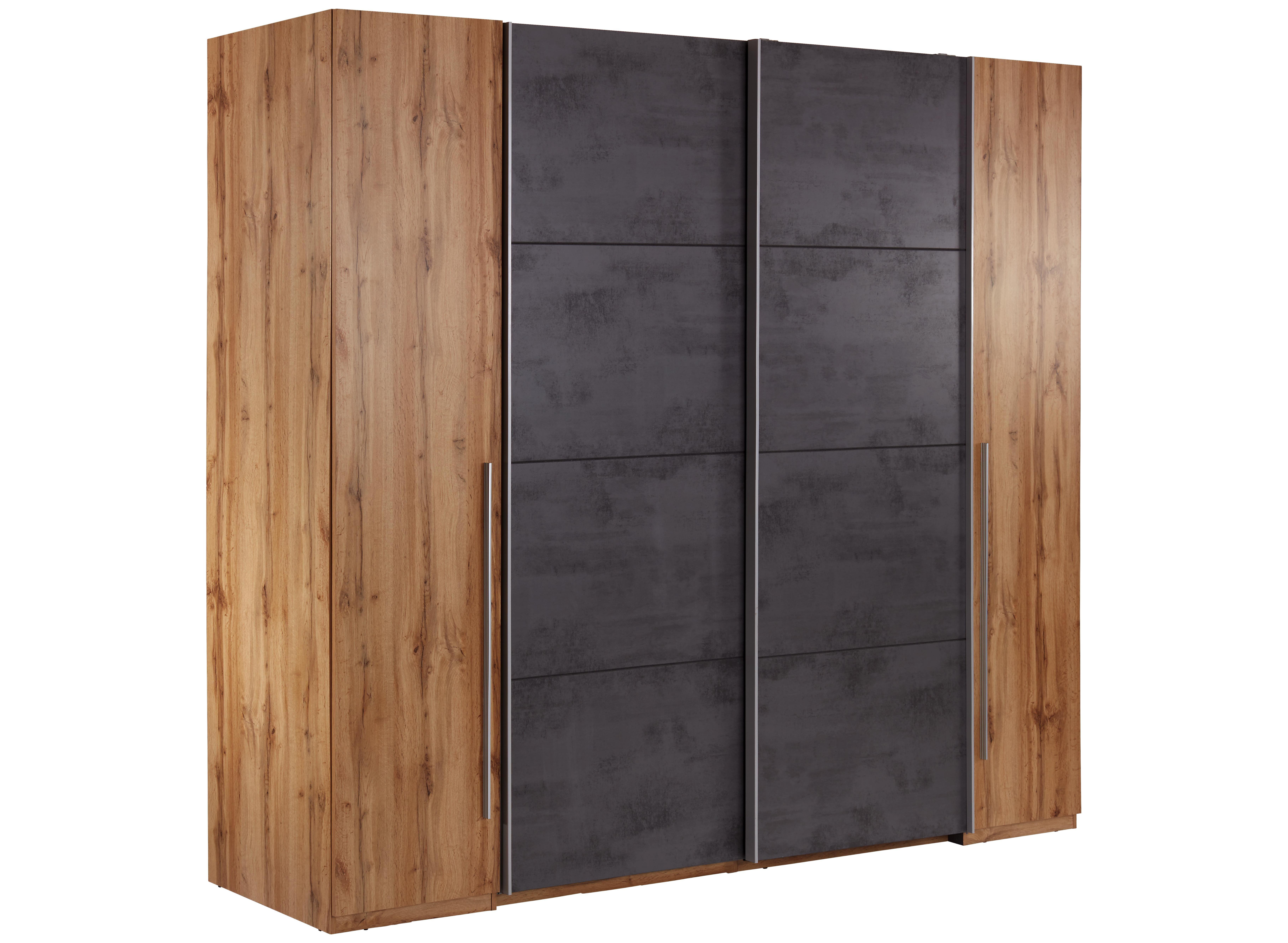 4-türiger Schwebetürenschrank Eiche Dekor/Beton