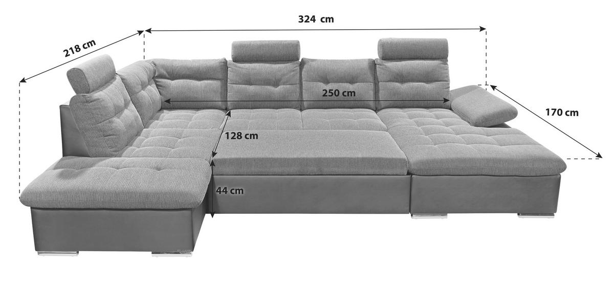 Sedací souprava ve tvaru U JAKARTA stříbrná /černá - barvy stříbra/černá, Moderní, kompozitní dřevo/textil (218/324/170cm) - MID.YOU