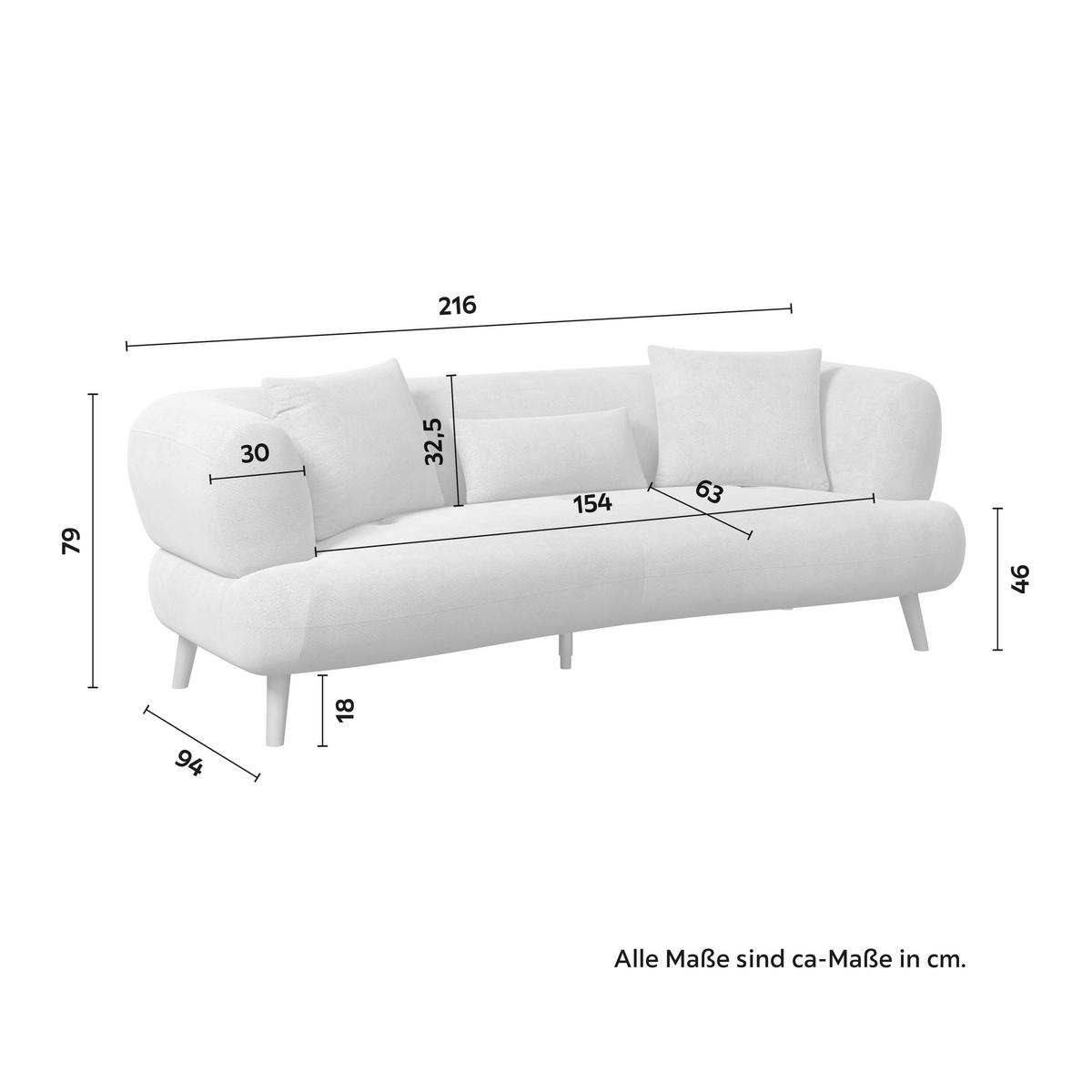 Pohovka ELISABETH, šedá, max. 360 kg - šedá/přírodní barvy, Moderní, dřevo/textil (216/79/94cm) - Bessagi Home