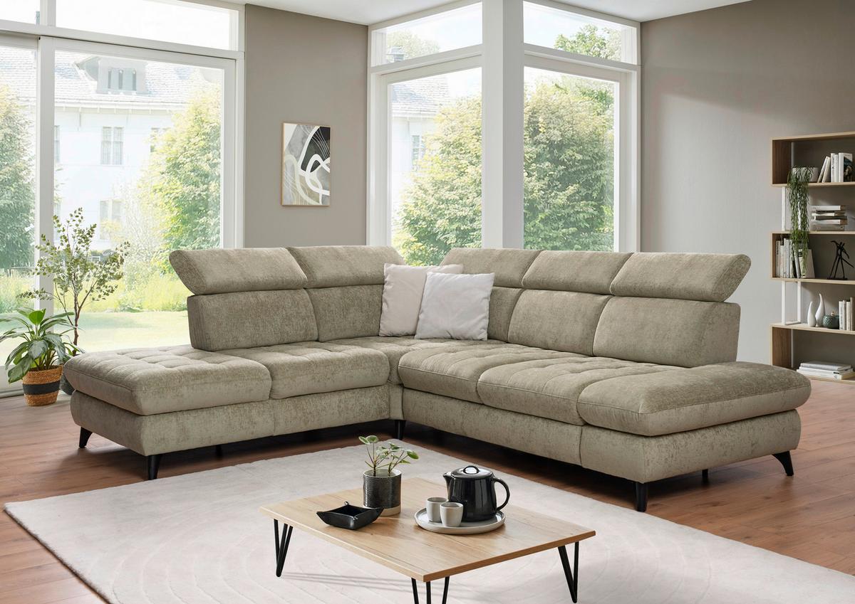 Rohová sedačka CAROLINE XC, levá, sv. zelená, s funkcemi - černá/světle zelená, Moderní, kompozitní dřevo/textil (250/288cm)
