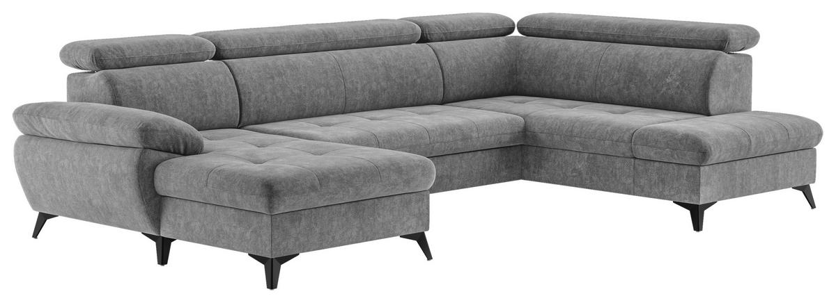 Wohnlandschaft mit Bettkasten Hudson Grau - Schwarz/Grau, Textil (166/324/207cm) - MID.YOU