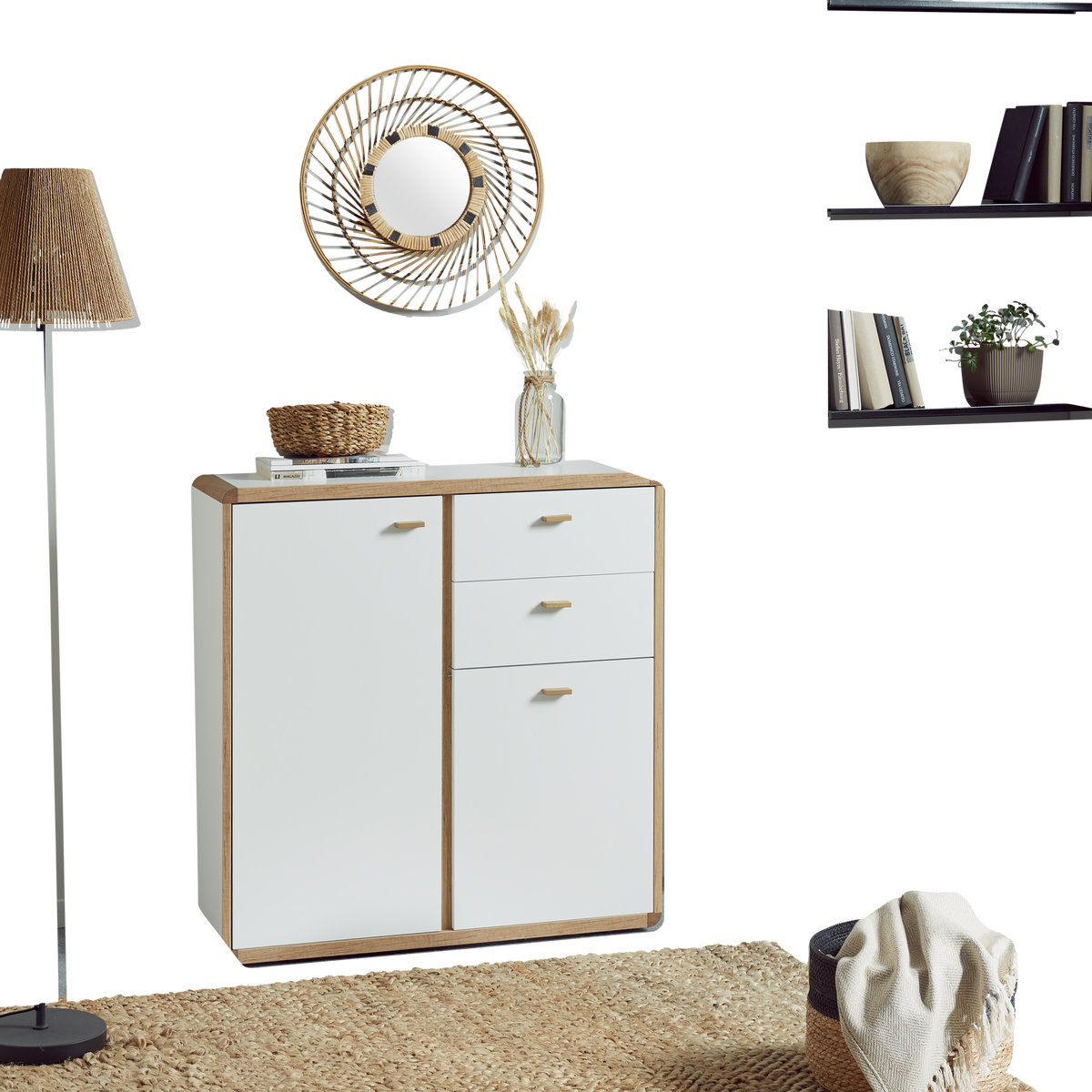 Kommode B: 86 Cm Ronda Weiß/eiche Dekor - Eichefarben/Weiß, MODERN, Holzwerkstoff (86/91/39cm)