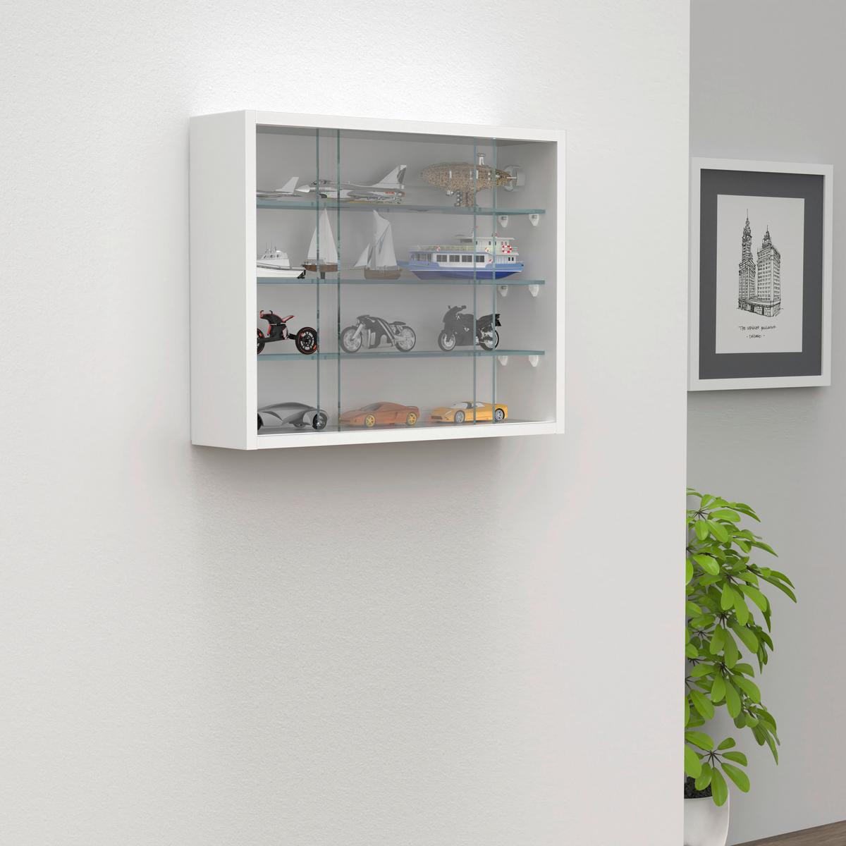 Hängevitrine Drivalo Weiß B: 50 cm - Transparent/Weiß, Design, Glas/Holzwerkstoff (50/40/12cm) - MID.YOU