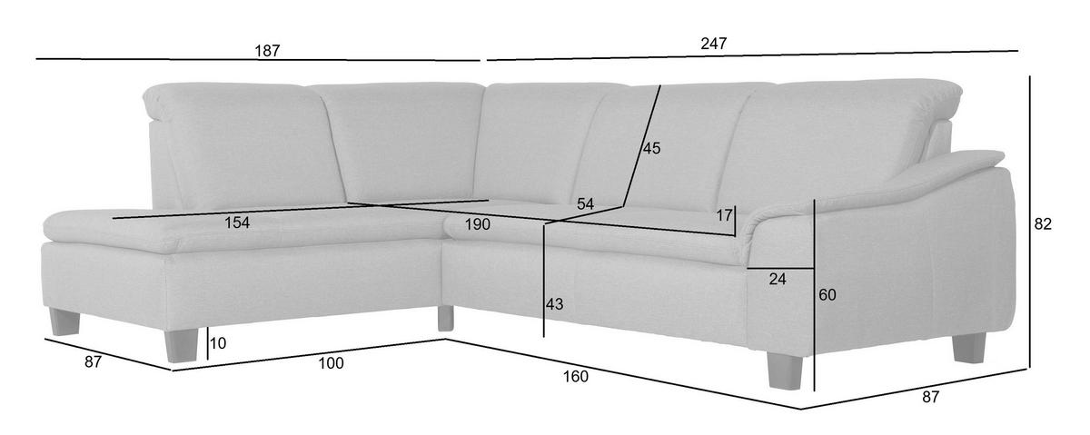 Ecksofa Aaron Anthrazit Flachgewebe - Anthrazit/Nussbaumfarben, Design, Textil (187/247cm) - Max Winzer