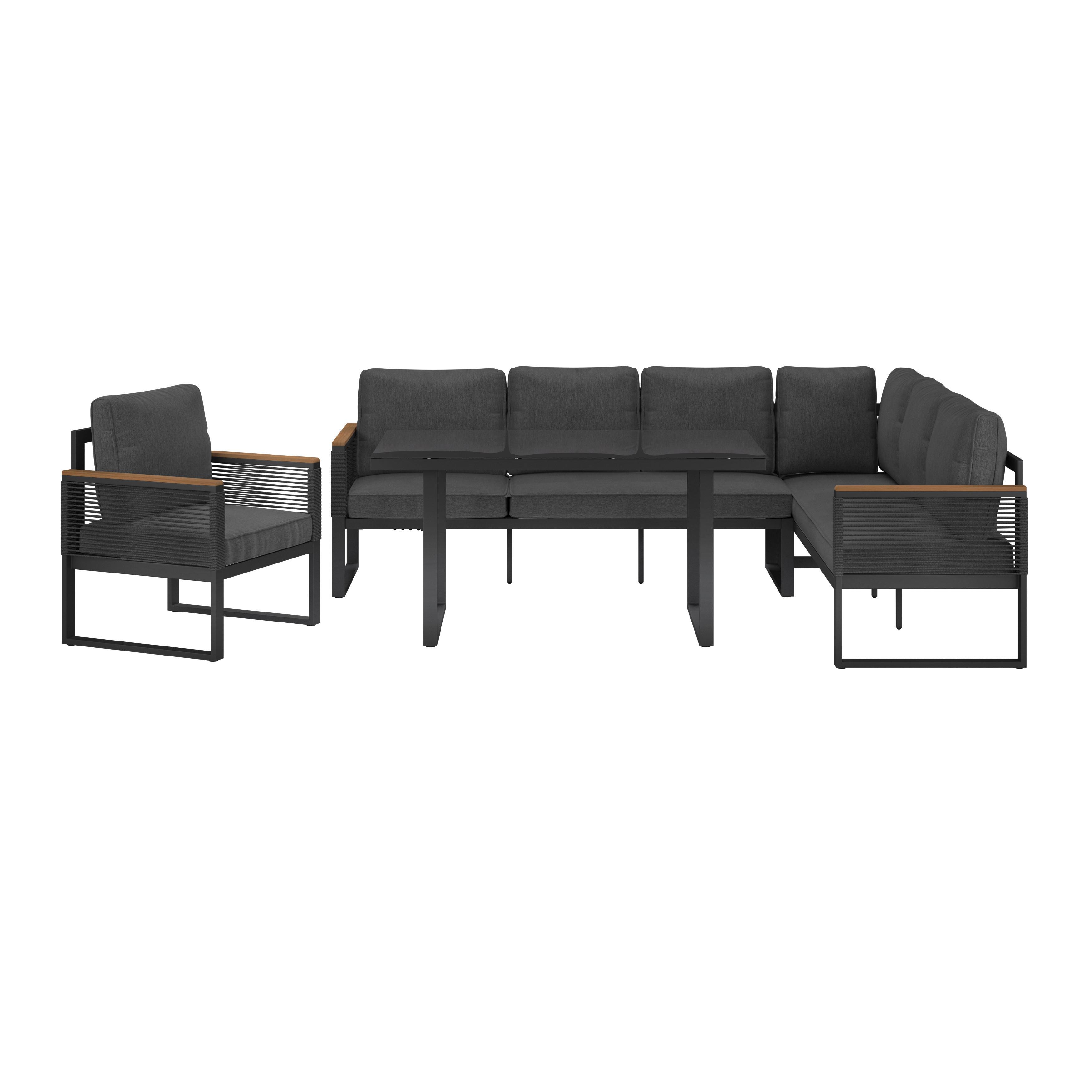 Loungegarnitur Orlando - Dunkelgrau/Naturfarben, MODERN, Glas/Kunststoff (245,5/182cm) - Beldano