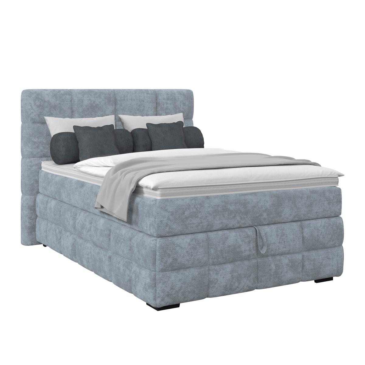 Čalouněná postel VEGA 140x200 cm, světle modrá - černá/zelená, Trend, dřevo/textil (140/200cm)