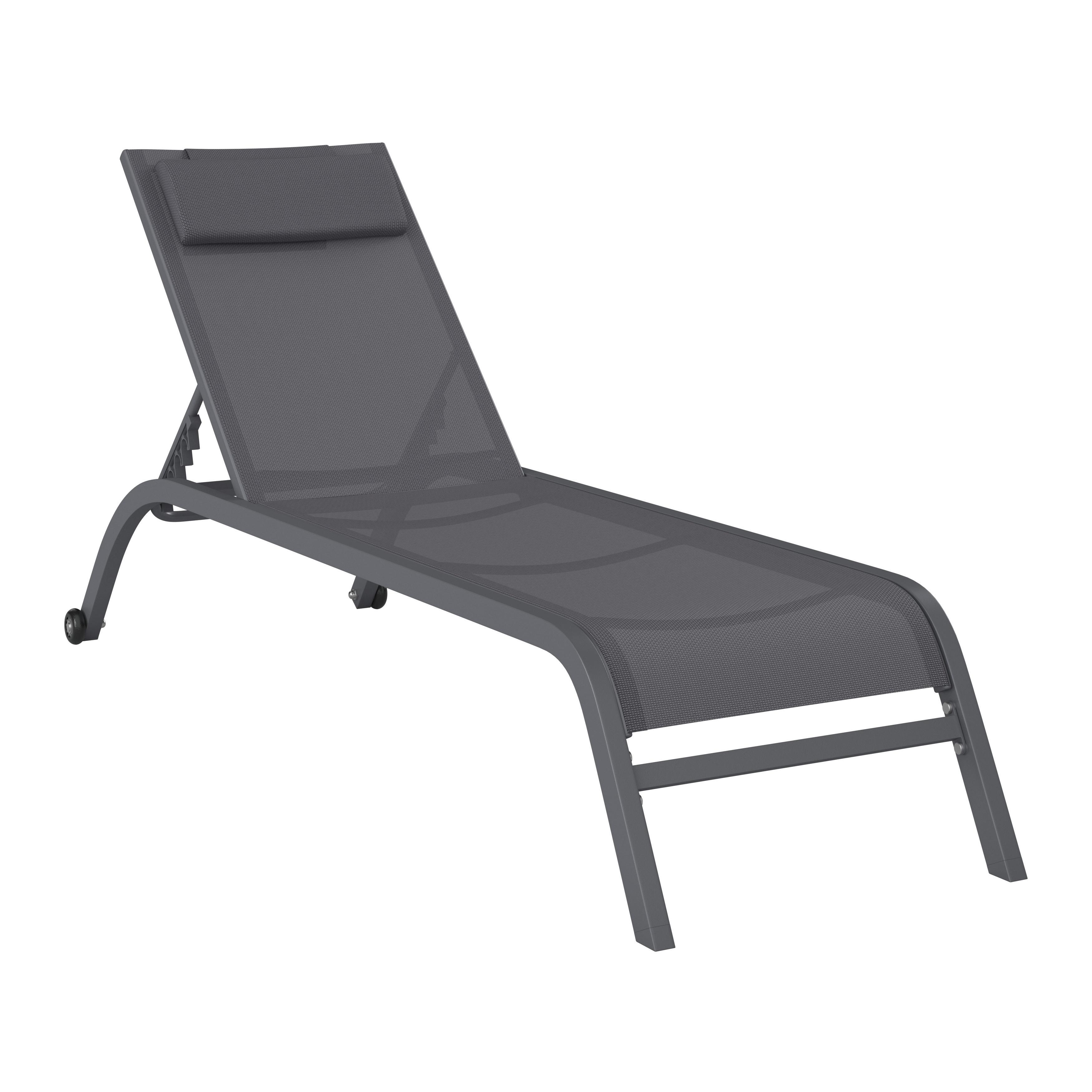 Sonnenliege Olivia Metall/Textil mit Rollen - Grau, MODERN, Textil/Metall (198/62/34-87cm) - Luca Bessoni